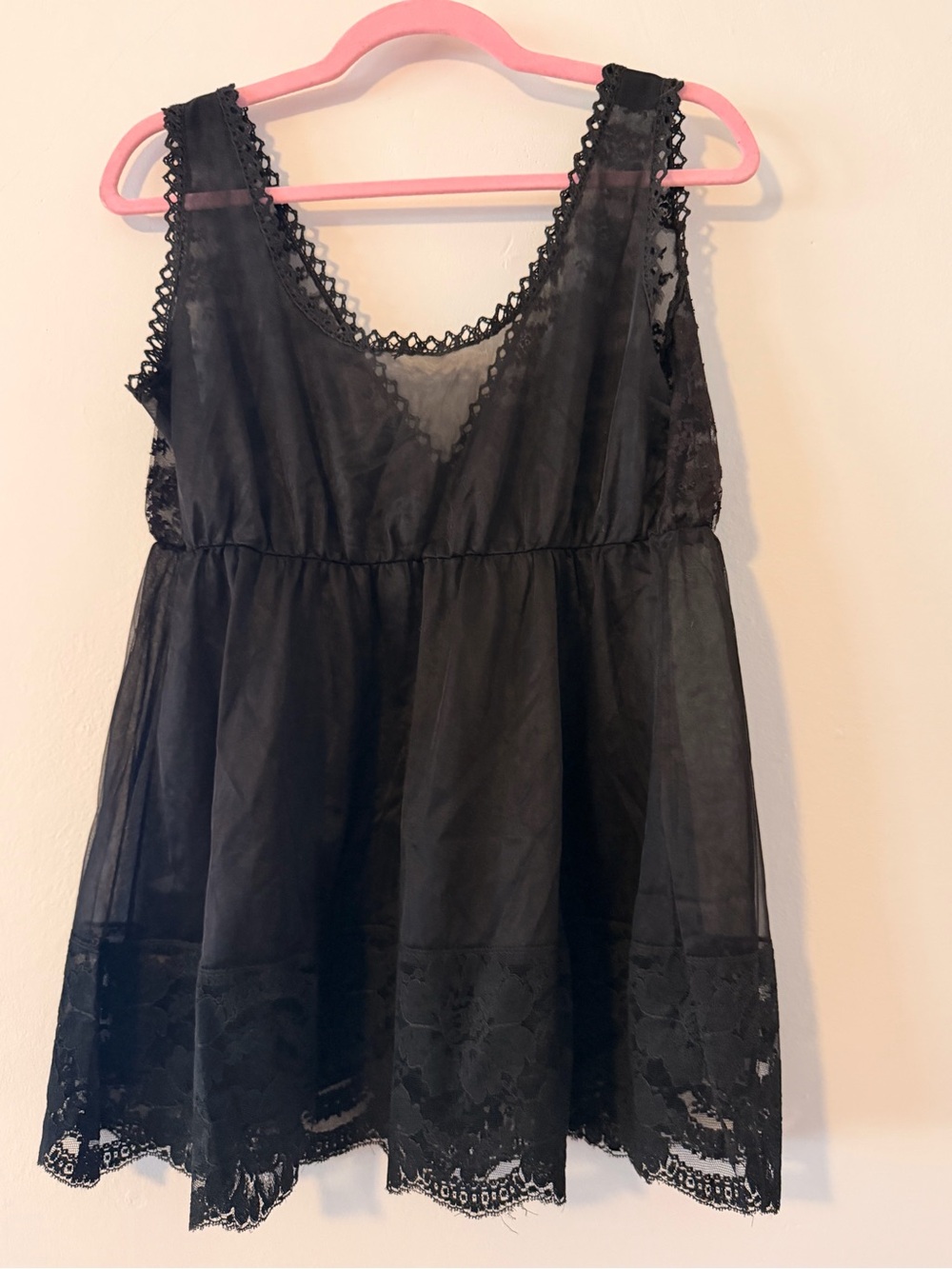 Black Lace Sheer V-neck Babydoll Chemise